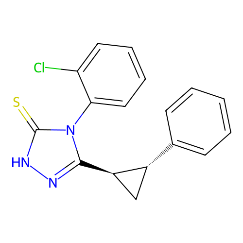 4-(2-chlorophenyl)-3-[(1R,2R)-2-phenylcyclopropyl]-1H-1,2,4-triazole-5-thione structure
