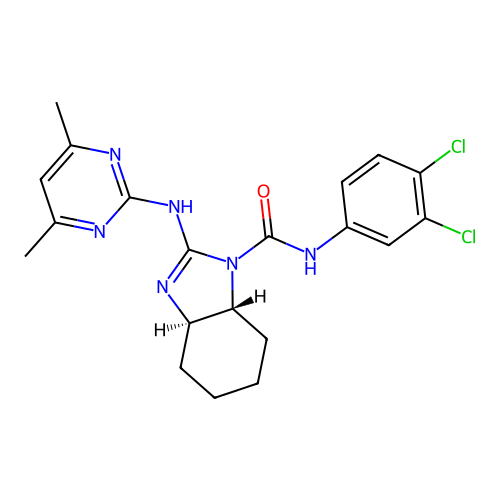 (3aR,7aR)-2-(4,6-Dimethyl-pyrimidin-2-ylamino)-3a,4,5,6,7,7a-hexahydro-benzoimidazole-1-carboxylic  acid (3,4-dichloro-phenyl)-amide structure