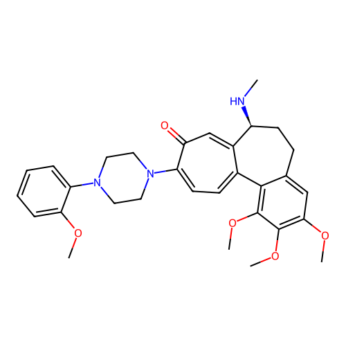 (7S)-1,2,3-trimethoxy-10-[4-(2-methoxyphenyl)piperazin-1-yl]-7-(methylamino)-6,7-dihydro-5H-benzo[a]heptalen-9-one structure