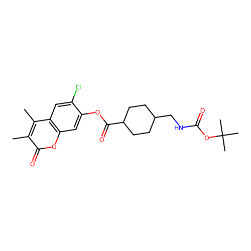 (1r,4r)-6-chloro-3,4-dimethyl-2-oxo-2H-chromen-7-yl 4-(((tert-butoxycarbonyl)amino)methyl)cyclohexanecarboxylate structure