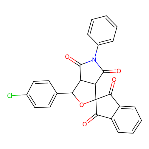1-(4-chlorophenyl)-5-phenylspiro[3a,6a-dihydro-1H-furo[3,4-c]pyrrole-3,2'-indene]-1',3',4,6-tetrone structure