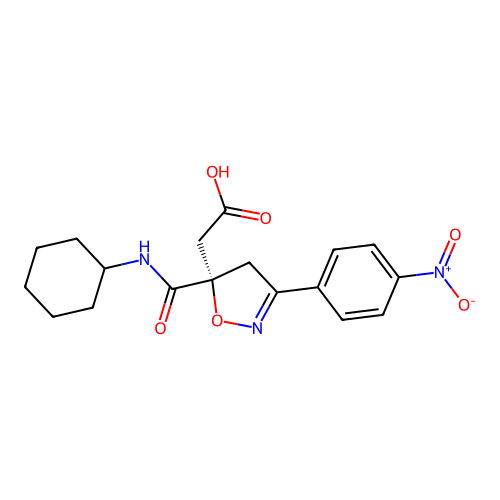 2-[(5S)-5-(cyclohexylcarbamoyl)-3-(4-nitrophenyl)-4H-1,2-oxazol-5-yl]acetic Acid structure