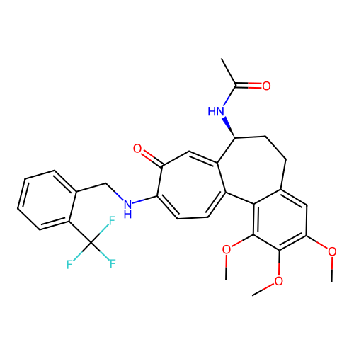(S)-N-(1,2,3-trimethoxy-9-oxo-10-((2-(trifluoromethyl)benzyl)amino)-5,6,7,9-tetrahydrobenzo[a]heptalen-7-yl)acetamide structure