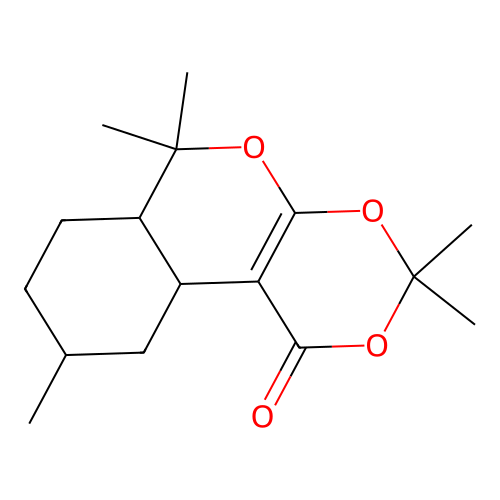3,3,6,6,9-pentamethyl-6a,7,8,9,10,10a-hexahydro-[1,3]dioxino[4,5-c]isochromen-1(6H)-one structure