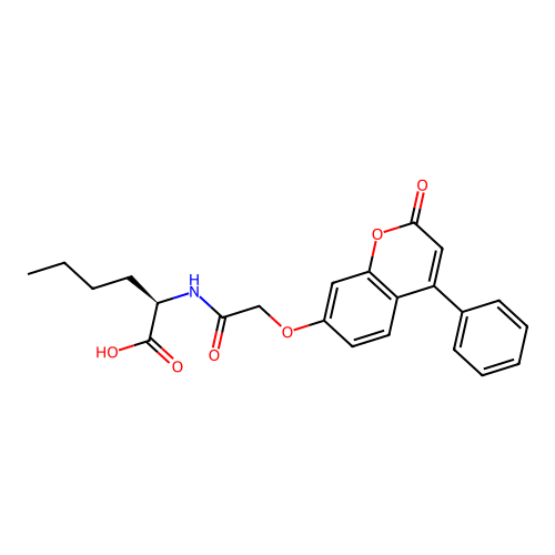 (R)-2-(2-((2-oxo-4-phenyl-2H-chromen-7-yl)oxy)acetamido)hexanoic acid structure