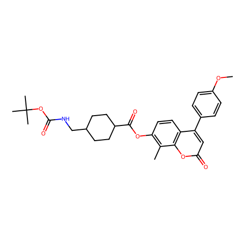 (1r,4r)-4-(4-methoxyphenyl)-8-methyl-2-oxo-2H-chromen-7-yl 4-(((tert-butoxycarbonyl)amino)methyl)cyclohexanecarboxylate structure