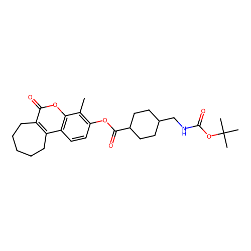 (1r,4r)-4-methyl-6-oxo-6,7,8,9,10,11-hexahydrocyclohepta[c]chromen-3-yl 4-(((tert-butoxycarbonyl)amino)methyl)cyclohexanecarboxylate structure