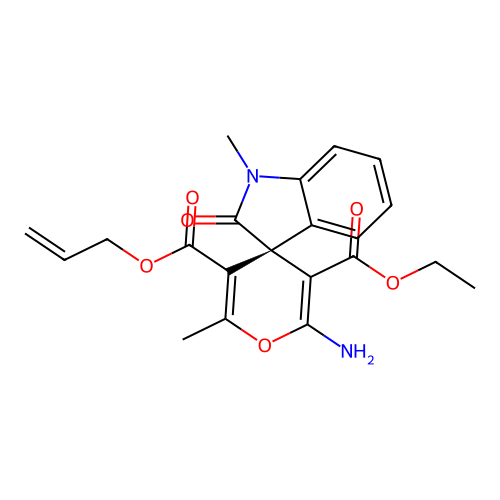(S)-5'-allyl 3'-ethyl 2'-amino-1,6'-dimethyl-2-oxospiro[indoline-3,4'-pyran]-3',5'-dicarboxylate structure