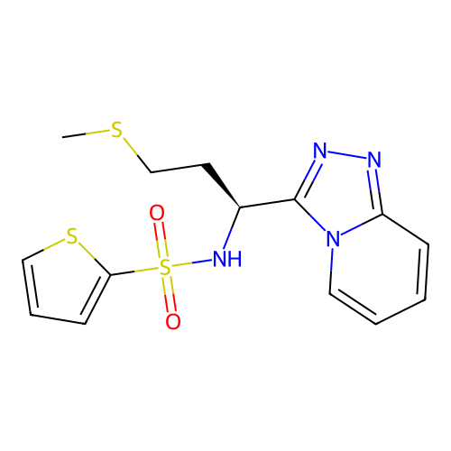 (S)-N-(1-([1,2,4]triazolo[4,3-a]pyridin-3-yl)-3-(methylthio)propyl)thiophene-2-sulfonamide structure