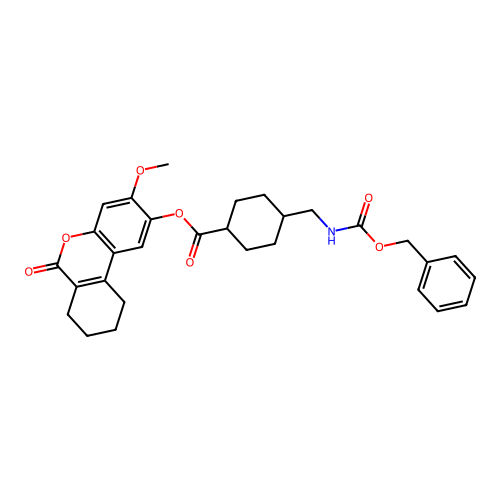 (1r,4r)-3-methoxy-6-oxo-7,8,9,10-tetrahydro-6H-benzo[c]chromen-2-yl 4-((((benzyloxy)carbonyl)amino)methyl)cyclohexanecarboxylate structure