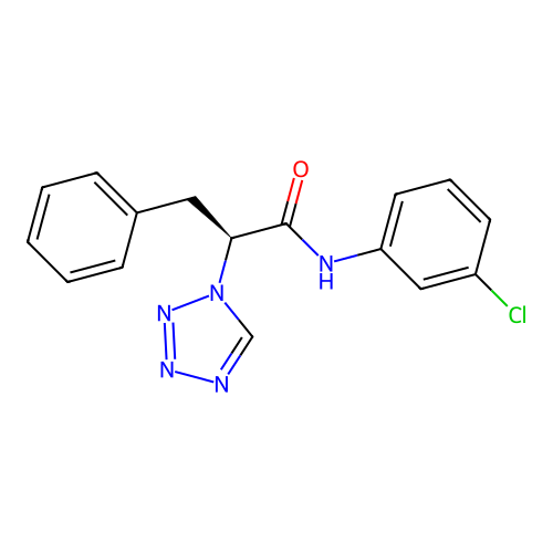 (2S)-N-(3-chlorophenyl)-3-phenyl-2-(1H-tetrazol-1-yl)propanamide structure