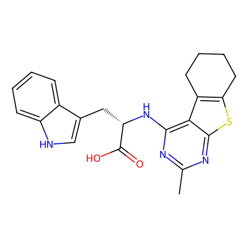 (2S)-3-(1H-indol-3-yl)-2-[(2-methyl-5,6,7,8-tetrahydro-[1]benzothiolo[2,3-d]pyrimidin-4-yl)amino]propanoic acid structure