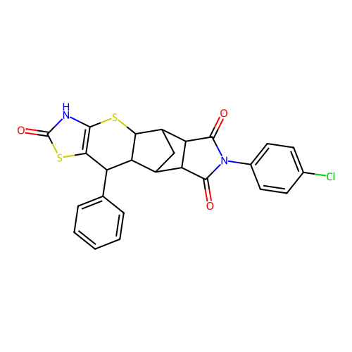 7-(4-chlorophenyl)-10-phenyl-3,4a,5,5a,8a,9,9a,10-octahydro-5,9-methano[1,3]thiazolo[5',4':5,6]thiopyrano[2,3-f]isoindole-2,6,8(7H)-trione structure
