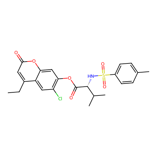 (R)-6-chloro-4-ethyl-2-oxo-2H-chromen-7-yl 3-methyl-2-(4-methylphenylsulfonamido)butanoate structure