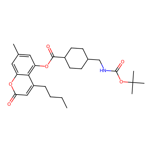 (1r,4r)-4-butyl-7-methyl-2-oxo-2H-chromen-5-yl 4-(((tert-butoxycarbonyl)amino)methyl)cyclohexanecarboxylate structure