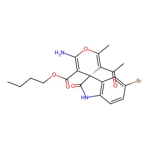 (S)-butyl 3'-acetyl-6'-amino-5-bromo-2'-methyl-2-oxospiro[indoline-3,4'-pyran]-5'-carboxylate structure