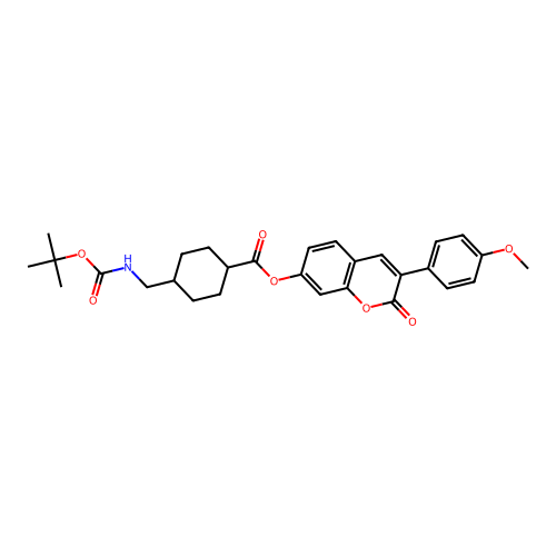 (1r,4r)-3-(4-methoxyphenyl)-2-oxo-2H-chromen-7-yl 4-(((tert-butoxycarbonyl)amino)methyl)cyclohexanecarboxylate structure