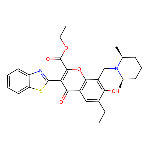 ethyl 3-(1,3-benzothiazol-2-yl)-8-[[(2R,6S)-2,6-dimethylpiperidin-1-yl]methyl]-6-ethyl-7-hydroxy-4-oxochromene-2-carboxylate structure