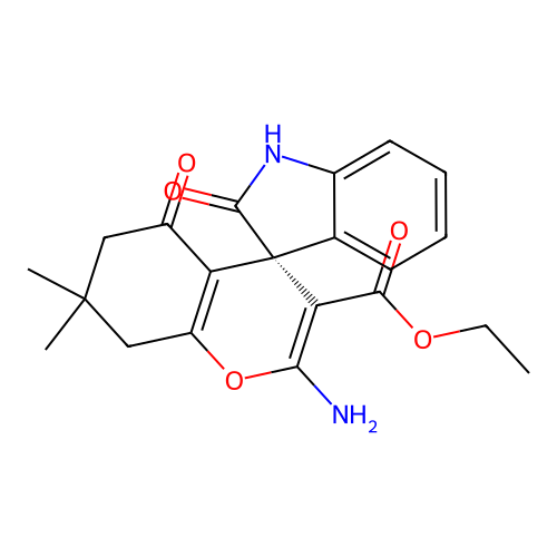 (S)-ethyl 2-amino-7,7-dimethyl-2',5-dioxo-5,6,7,8-tetrahydrospiro[chromene-4,3'-indoline]-3-carboxylate structure