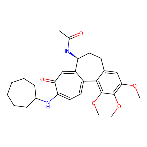 (S)-N-(10-(cycloheptylamino)-1,2,3-trimethoxy-9-oxo-5,6,7,9-tetrahydrobenzo[a]heptalen-7-yl)acetamide structure