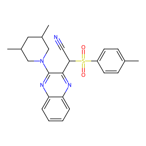 2-(3-(3,5-dimethylpiperidin-1-yl)quinoxalin-2-yl)-2-tosylacetonitrile structure