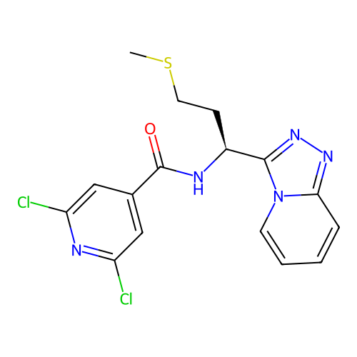 (S)-N-(1-([1,2,4]triazolo[4,3-a]pyridin-3-yl)-3-(methylthio)propyl)-2,6-dichloroisonicotinamide structure