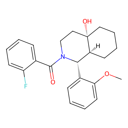 (2-fluorophenyl)((1R,4aS,8aS)-4a-hydroxy-1-(2-methoxyphenyl)octahydroisoquinolin-2(1H)-yl)methanone structure
