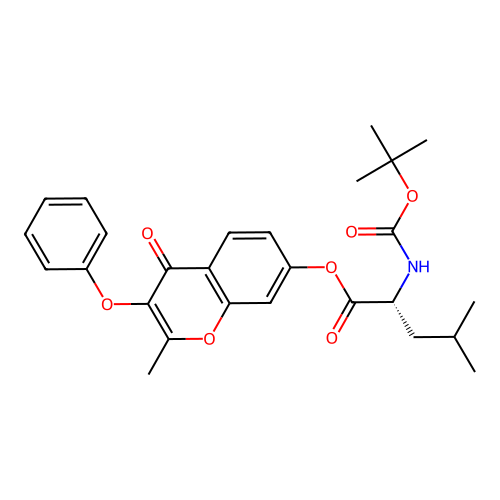 2-methyl-4-oxo-3-phenoxy-4H-chromen-7-yl N-(tert-butoxycarbonyl)-D-leucinate structure