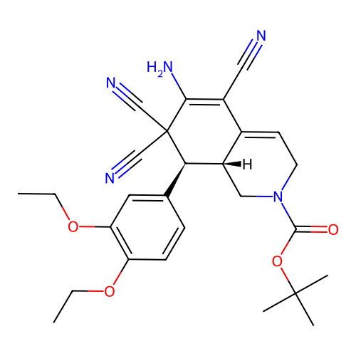 (8S,8aR)-tert-butyl 6-amino-5,7,7-tricyano-8-(3,4-diethoxyphenyl)-1,7,8,8a-tetrahydroisoquinoline-2(3H)-carboxylate structure