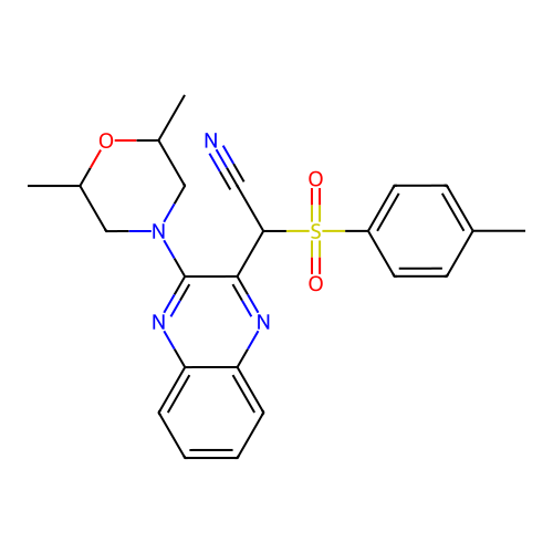 2-(3-(2,6-dimethylmorpholino)quinoxalin-2-yl)-2-tosylacetonitrile structure