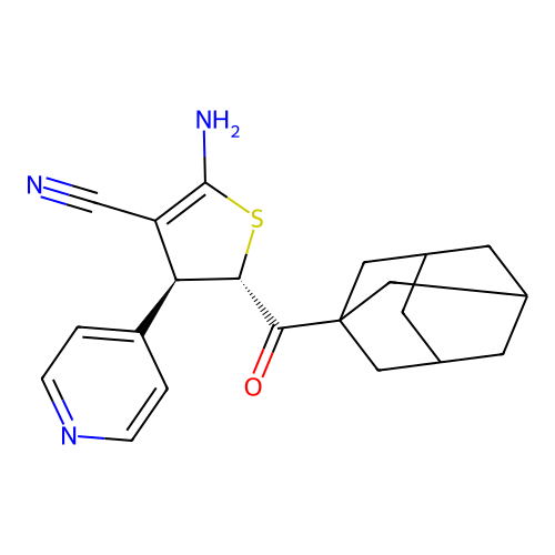 (2S,3S)-2-(adamantane-1-carbonyl)-5-amino-3-pyridin-4-yl-2,3-dihydrothiophene-4-carbonitrile structure