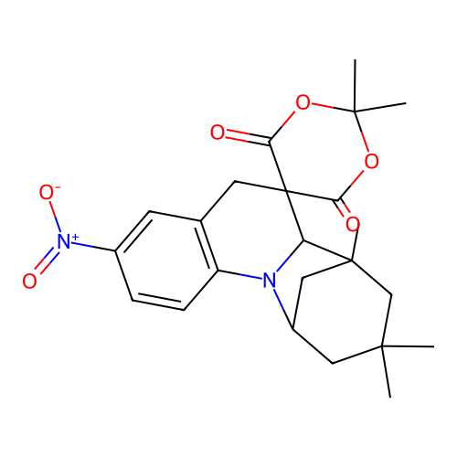 2',2',7,9,9-pentamethyl-3-nitro-6a,7,8,9,10,11-hexahydro-5H-spiro[7,11-methanoazepino[1,2-a]quinoline-6,5'-[1,3]dioxane]-4',6'-dione structure