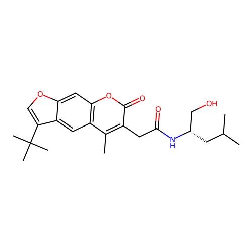 (S)-2-(3-(tert-butyl)-5-methyl-7-oxo-7H-furo[3,2-g]chromen-6-yl)-N-(1-hydroxy-4-methylpentan-2-yl)acetamide structure
