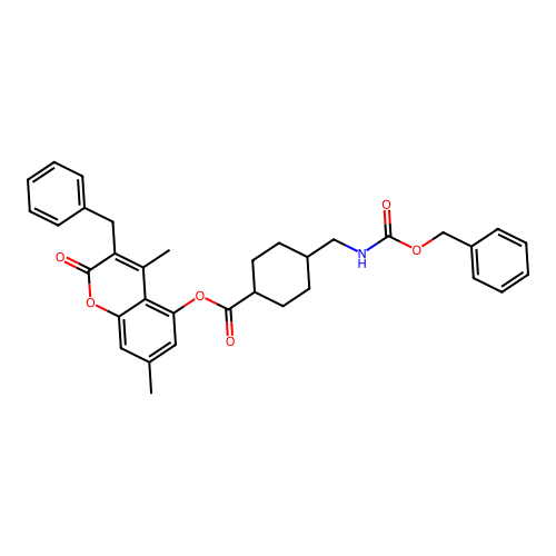 (1r,4r)-3-benzyl-4,7-dimethyl-2-oxo-2H-chromen-5-yl 4-((((benzyloxy)carbonyl)amino)methyl)cyclohexanecarboxylate structure