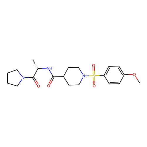 (S)-1-((4-methoxyphenyl)sulfonyl)-N-(1-oxo-1-(pyrrolidin-1-yl)propan-2-yl)piperidine-4-carboxamide structure