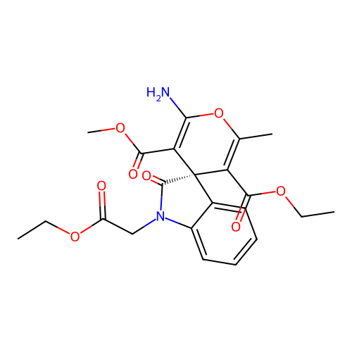 (S)-5'-ethyl 3'-methyl 2'-amino-1-(2-ethoxy-2-oxoethyl)-6'-methyl-2-oxospiro[indoline-3,4'-pyran]-3',5'-dicarboxylate structure