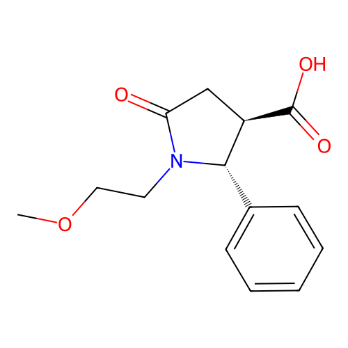 (2R,3R)-1-(2-methoxyethyl)-5-oxo-2-phenylpyrrolidine-3-carboxylic acid structure