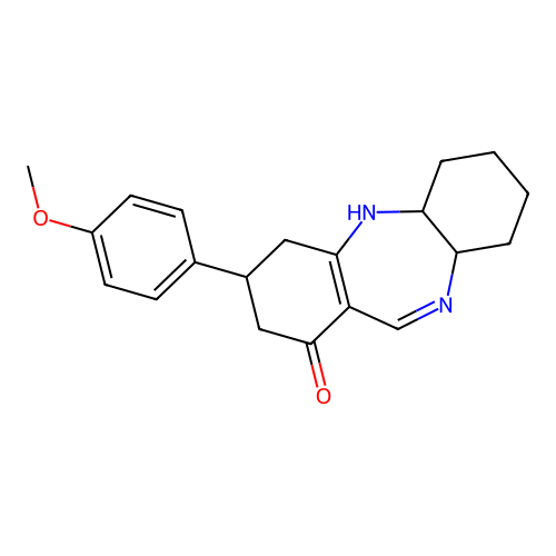 3-(4-methoxyphenyl)-2,3,4,5a,6,7,8,9,9a,10-decahydro-1H-dibenzo[b,e][1,4]diazepin-1-one structure