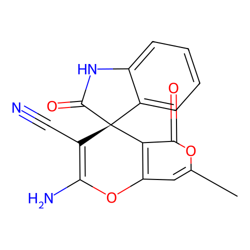 (3S)-2'-amino-7'-methyl-2,5'-dioxospiro[1H-indole-3,4'-pyrano[4,3-b]pyran]-3'-carbonitrile structure
