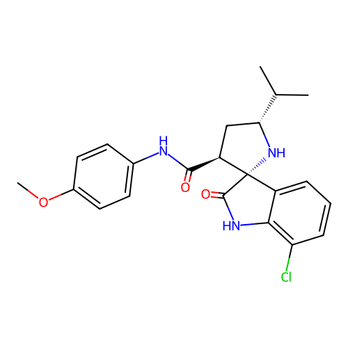 (2'R,3'S,5'R)-7-chloro-5'-isopropyl-N-(4-methoxyphenyl)-2-oxospiro[indoline-3,2'-pyrrolidine]-3'-carboxamide structure