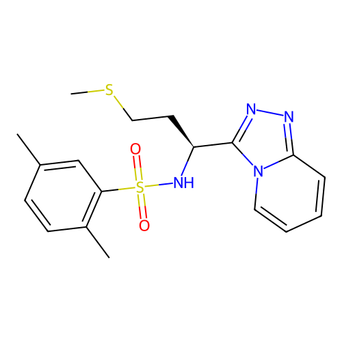 (S)-N-(1-([1,2,4]triazolo[4,3-a]pyridin-3-yl)-3-(methylthio)propyl)-2,5-dimethylbenzenesulfonamide structure