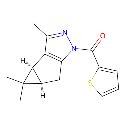 thiophen-2-yl((3bS,4aR)-3,4,4-trimethyl-3b,4,4a,5-tetrahydro-1H-cyclopropa[3,4]cyclopenta[1,2-c]pyrazol-1-yl)methanone structure