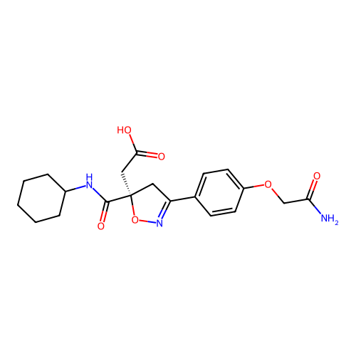 (S)-2-(3-(4-(2-amino-2-oxoethoxy)phenyl)-5-(cyclohexylcarbamoyl)-4,5-dihydroisoxazol-5-yl)acetic acid structure