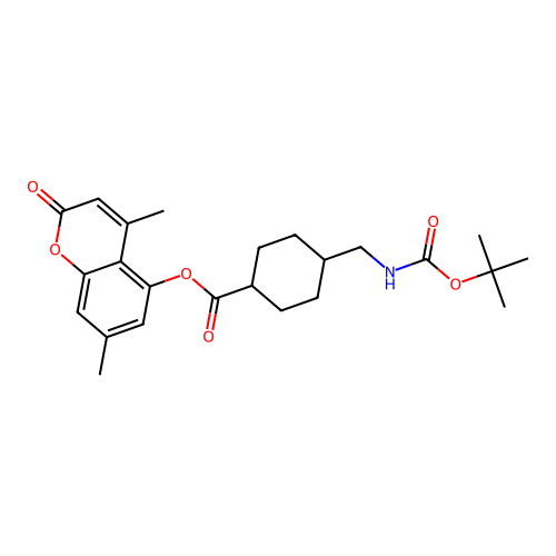 (1r,4r)-4,7-dimethyl-2-oxo-2H-chromen-5-yl 4-(((tert-butoxycarbonyl)amino)methyl)cyclohexanecarboxylate structure