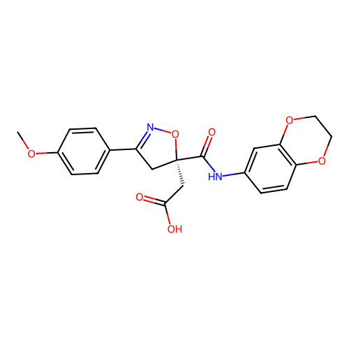 (S)-2-(5-((2,3-dihydrobenzo[b][1,4]dioxin-6-yl)carbamoyl)-3-(4-methoxyphenyl)-4,5-dihydroisoxazol-5-yl)acetic acid structure