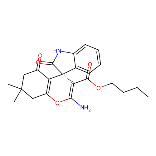 (S)-butyl 2-amino-7,7-dimethyl-2',5-dioxo-5,6,7,8-tetrahydrospiro[chromene-4,3'-indoline]-3-carboxylate structure