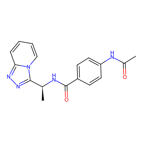 4-(acetylamino)-N-[(1S)-1-([1,2,4]triazolo[4,3-a]pyridin-3-yl)ethyl]benzamide structure