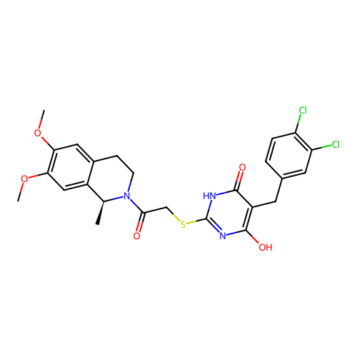 (S)-5-(3,4-dichlorobenzyl)-2-((2-(6,7-dimethoxy-1-methyl-3,4-dihydroisoquinolin-2(1H)-yl)-2-oxoethyl)thio)-6-hydroxypyrimidin-4(3H)-one structure