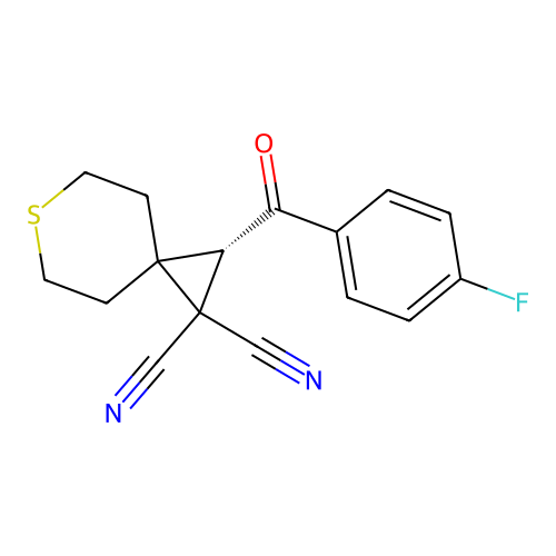 (2S)-2-[(4-fluorophenyl)carbonyl]-6-thiaspiro[2.5]octane-1,1-dicarbonitrile structure