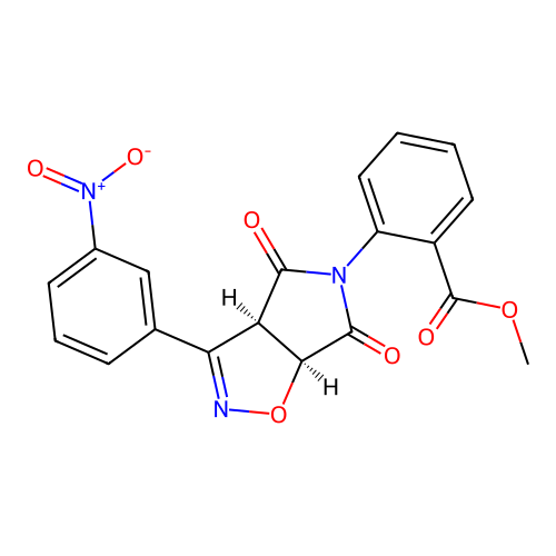 methyl 2-((3aR,6aS)-3-(3-nitrophenyl)-4,6-dioxo-6,6a-dihydro-3aH-pyrrolo[3,4-d]isoxazol-5(4H)-yl)benzoate structure